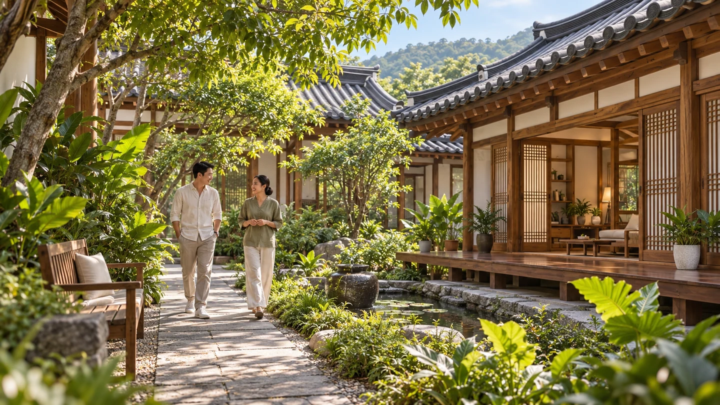 날씨에 맞춰 이용하는 지붕 아래 야외 활동 공간 · AI 공간 구상, 실제 시설 사진 아님